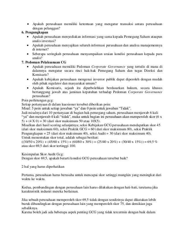 Corporate Governance Assessment