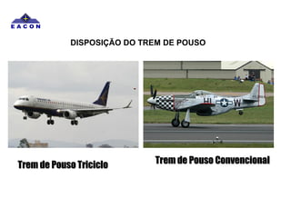 Trem de Pouso TricicloTrem de Pouso Triciclo Trem de Pouso ConvencionalTrem de Pouso Convencional
DISPOSIÇÃO DO TREM DE POUSO
 