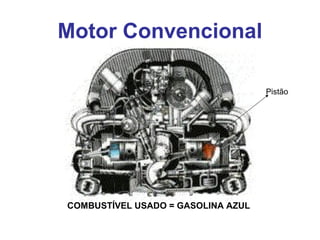 Motor Convencional
Pistão
COMBUSTÍVEL USADO = GASOLINA AZUL
 