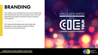 MARKETING & DEVELOPMENT CASE STUDY
CGC created a fun but professional, multi-use set of logos along
with a brand identity document outlining the colors, fonts, and
appropriate logo usage for the brand to ensure consistency
across platforms.
CGC implemented branding across social media, web
development, email, and giving materials including
the Overview and Partnership decks.
BRANDING
 