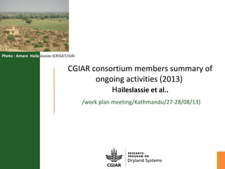 CGIAR consortium members summary of
ongoing activities (2013)
Haileslassie et al..
/work plan meeting/Kathmandu/27-28/08/13)
Photo : Amare Haileslassie ICRISAT/ILRI
 