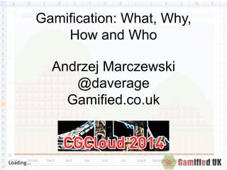 Gamification: What, Why, 
How and Who 
Andrzej Marczewski 
@daverage 
Gamified.co.uk 
Loading... 
 