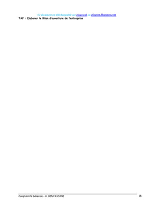 Ce document est téléchargeable sur ekogest.tk ou ekogest.blogspot.com
Comptabilité Générale – H. BENYASSINE 18
TAF : Elaborer le Bilan d’ouverture de l’entreprise
 