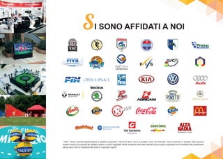 SI SONO AFFIDATI A NOI
*Tutti i marchi riportati appartengono ai legittimi proprietari; marchi di terzi, nomi di prodotti, nomi commerciali, nomi corporativi e società citati possono
essere marchi di proprietà dei rispettivi titolari o marchi registrati d’altre società e sono stati utilizzati a puro scopo esplicativo ed a beneﬁcio del possessore,
senza alcun ﬁne di violazione dei diritti di Copyright vigenti
 