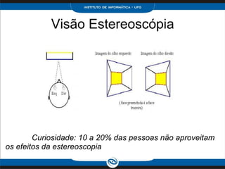 Visão Estereoscópia              Curiosidade: 10 a 20% das pessoas não aproveitam os efeitos da estereoscopia 