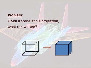 Problem:
Given a scene and a projection,
what can we see?
 