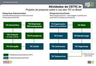 Atividades do CETIC.br
Projetos de pesquisa sobre o uso das TIC no Brasil




                                         A evolução da Internet no Brasil
                                        26 de março de 2009 – São Paulo
 