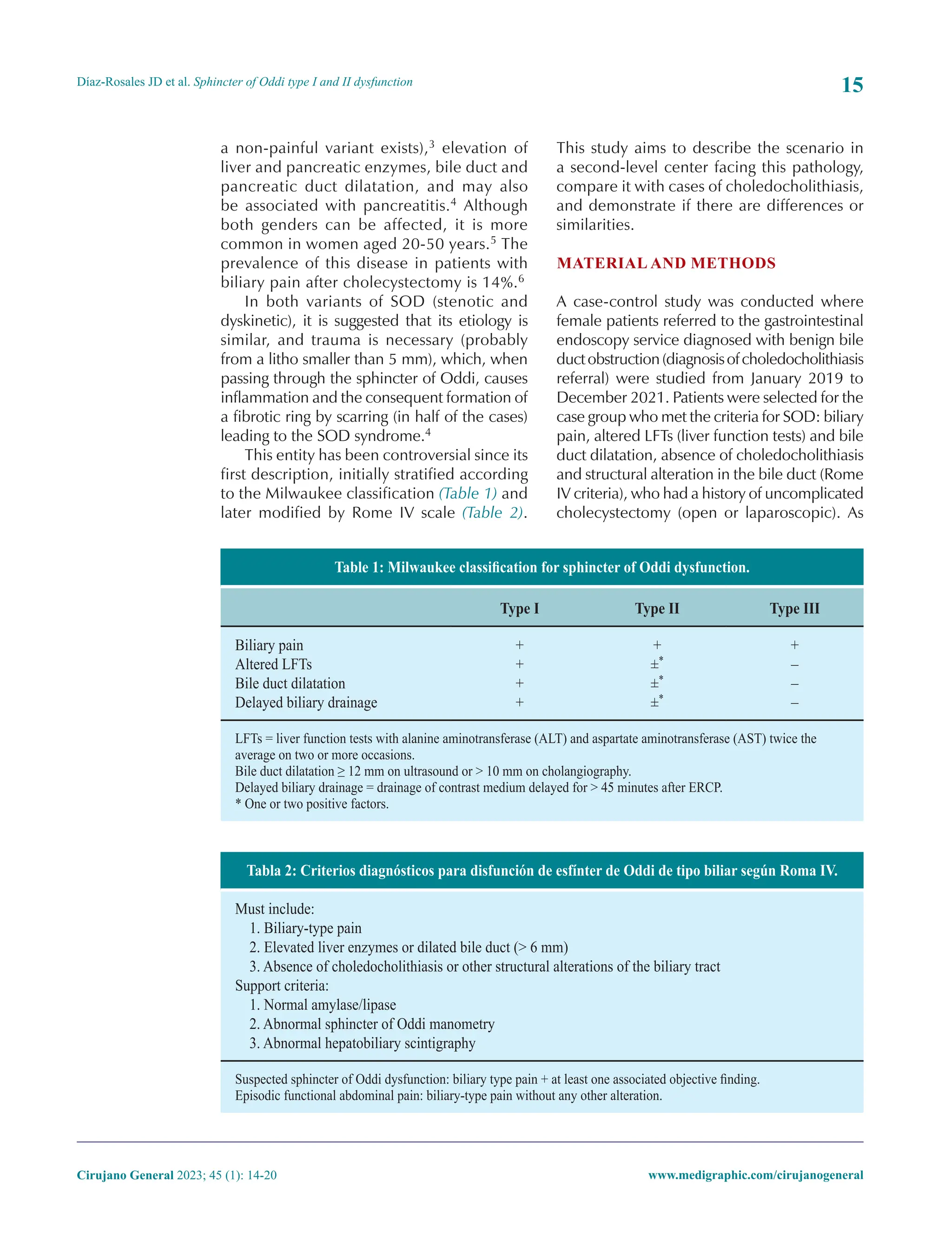 Milwaukee Classification Type I and II sphincter of Oddi dysfunction: a case-control study | PDF