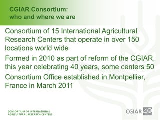 Institutional Frameworks, Experience with CGIAR reform (PPT format)
