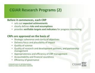 Institutional Frameworks, Experience with CGIAR reform