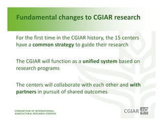 Institutional Frameworks, Experience with CGIAR reform