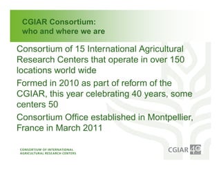Institutional Frameworks, Experience with CGIAR reform