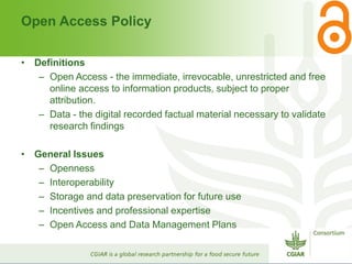 CGIAR Open Access - Presentation from the 2013 Annual Meeting between CGIAR and the French Research Institutions