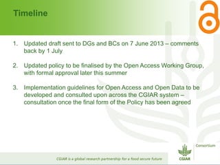 CGIAR Open Access - Presentation from the 2013 Annual Meeting between CGIAR and the French Research Institutions