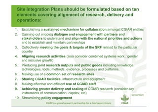 CGIAR Site Integration: Site Integration Plans – next steps