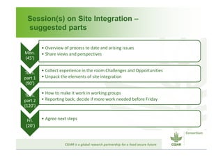 CGIAR Site Integration: Site Integration Plans – next steps