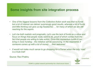 CGIAR Site Integration: Site Integration Plans – next steps