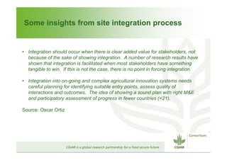 CGIAR Site Integration: Site Integration Plans – next steps