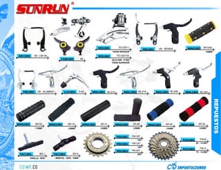 DES1801         FD-QD11                                               MNG1807 SR-G48
                                                                                                         FRE1801    VB - RESINA
                                                                           TIRON INFERIOR                                                               128MM

ARC1801    VB - CB136                                            DES1802       FD-QD11A
                                  CAM1801             6V                   28.6.8 MM - P/48D
                                                                           TIRON SUPERIOR




   FRE1802    VB - ALUMINIO          LLV1801         R-03   MNL1801 BL-210            MNL1802 BL-218               MNL1803 BL-228     MNL1804 BL-223




                                                                                                                                                                REPUESTOS
MNG1801      SR-03      MNG1802         SR-19          MNG1803    SR-41       MNG1804          SR-36        MNG1805      SR-34      MNG1806     SR-35
             115MM                      120MM                     120MM                        125MM                     125MM                  125MM



                                                                               PIN1801         FW-16T
                                                                                                  16D                               PCH1801      FW-6I
                                                                                               FW-18T                                         6V - 14-28D
                                                                               PIN1802
                                                                                                   18D
                                                                                                                                    PCH1802      FW-7I
                                                                               PIN1803         FW-20T
                                                                                                                                              7V - 14-28D
 TAC1801        BS-1      TAC1802            BS-8                                                  20D
       VARILLA - MTB          BRISTOL - MTB - 70MM
 