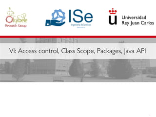 Research Group
VI: Access control, Class Scope, Packages, Java API
1
 