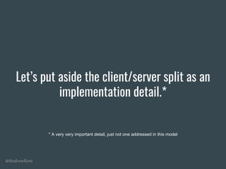 @AndrewRota
Let’s put aside the client/server split as an
implementation detail.*
* A very very important detail, just not one addressed in this model
 