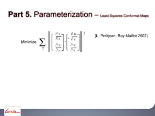 Minimize
2
u
x
v
y
u
y-
v
x
-
T
Part 5. Parameterization Least Squares Conformal Maps
[L, Petitjean, Ray Maillot 2002]
 
