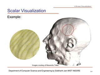 4 Scalar Visualization
Scalar Visualization
Department of Computer Science and Engineering by Siddharth Jain MIST INDORE 4-41
Example:
Images courtesy of Alexandru Telea
 