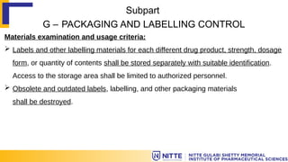 Packaging And Labelling Control.pdf Introduction to CGMP and Quality Compliance | PPTX