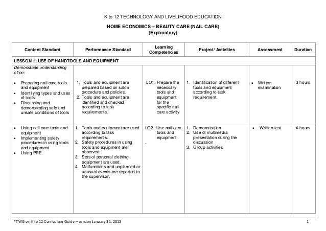 K to 12 TLE Curriculum Guide for Nail Care