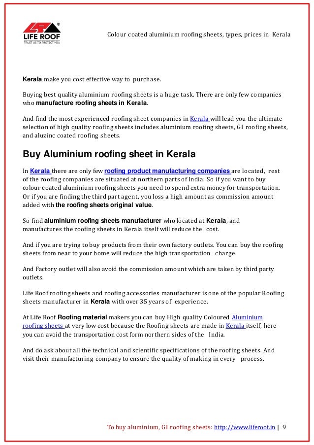 Roofing Sheets Price List In Kerala Iweky