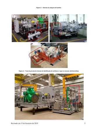 Revisado em 15 de fevereiro de 2019 3
Figura 3 – Sistema de selagem de bombas
Figura 4 – Vaso de pressão de sistema de lubrificação de turbinas a vapor no mesmo skid da turbina
 