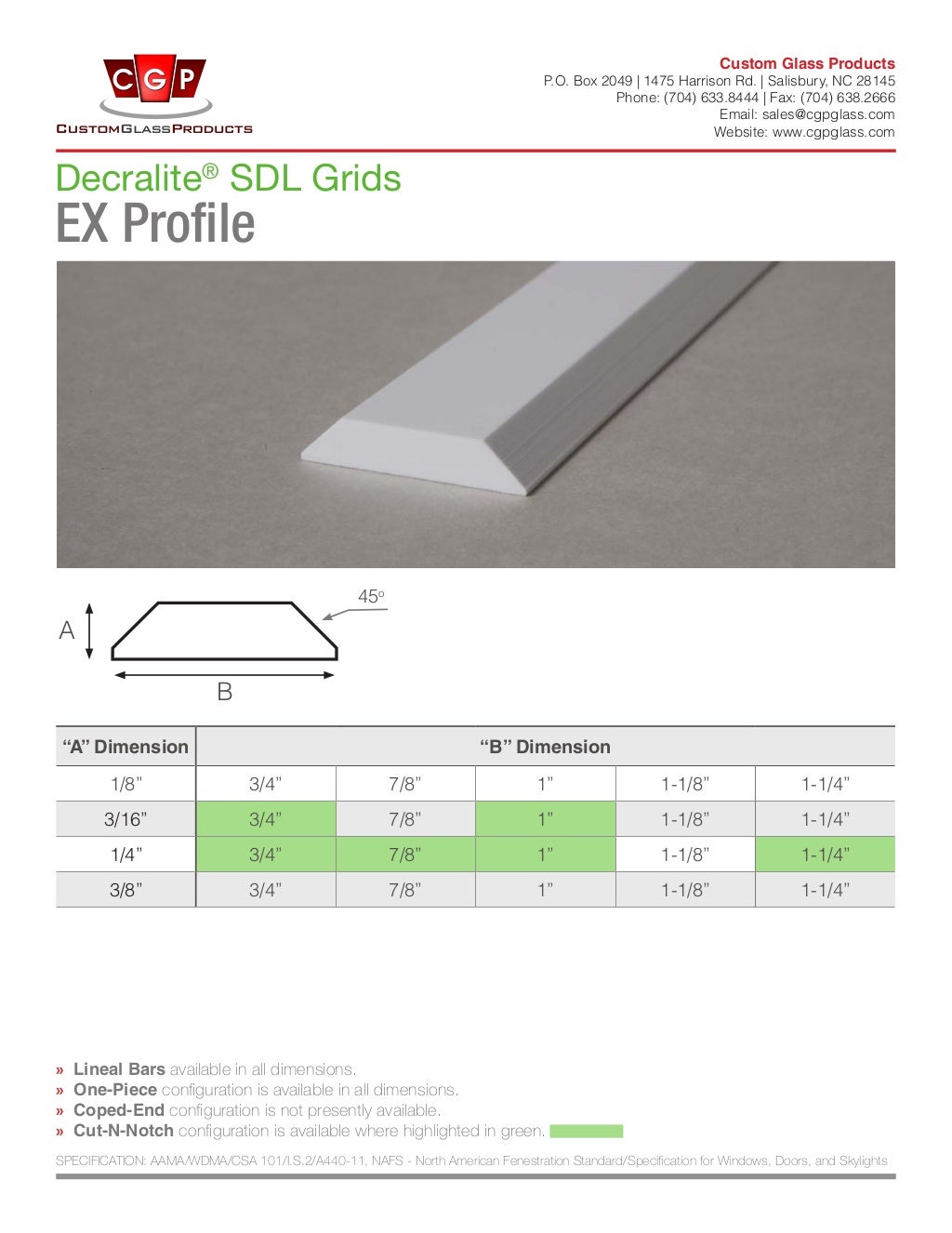 CGP SDL Grid profiles and Colors Catalog