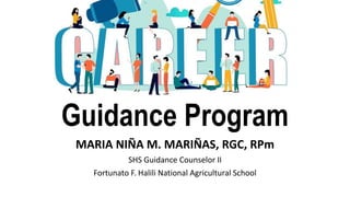Guidance Program
MARIA NIÑA M. MARIÑAS, RGC, RPm
SHS Guidance Counselor II
Fortunato F. Halili National Agricultural School
 