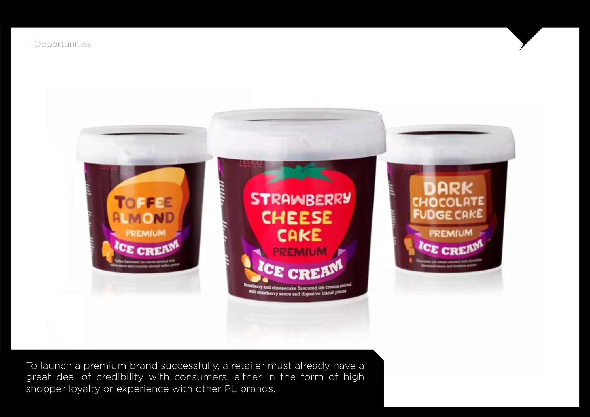 _Opportunities




To launch a premium brand successfully, a retailer must already have a
great deal of credibility with consumers, either in the form of high
shopper loyalty or experience with other PL brands.
 