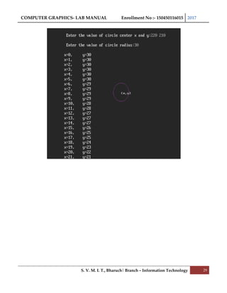 COMPUTER GRAPHICS- LAB MANUAL Enrollment No :- 150450116015 2017
S. V. M. I. T., Bharuch| Branch – Information Technology 29
 
