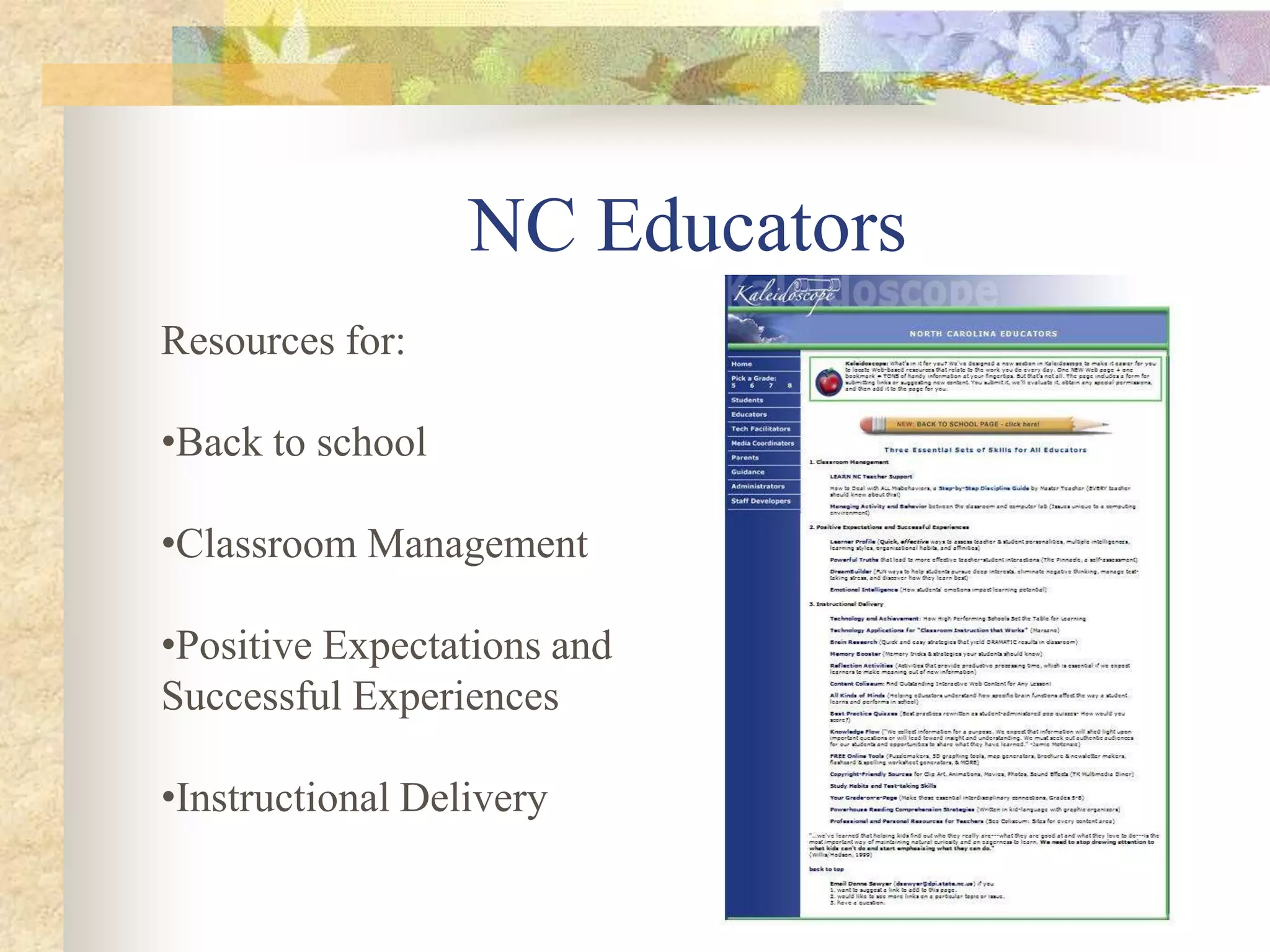 NC EducatorsResources for:Back to school