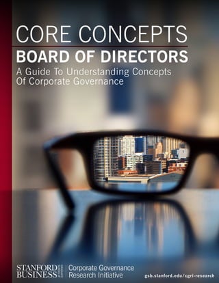 gsb.stanford.edu/cgri-research
CORE CONCEPTS
BOARD OF DIRECTORS
A Guide To Understanding Concepts
Of Corporate Governance
 