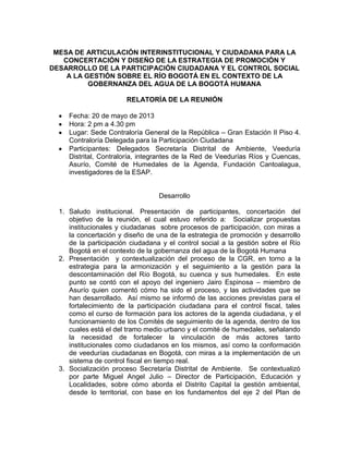 CGR Mesa Estrategica por el Rio Bogota - Humedales ESAP, Investigaciones CLYP