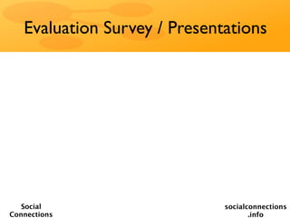 Evaluation Survey / Presentations




   Social                     socialconnections
Connections                          .info
 