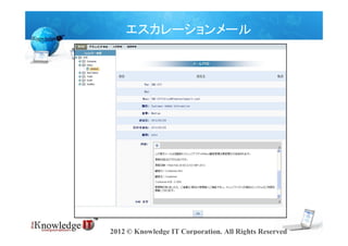 エスカレーションメール




2012 © Knowledge IT Corporation. All Rights Reserved
 
