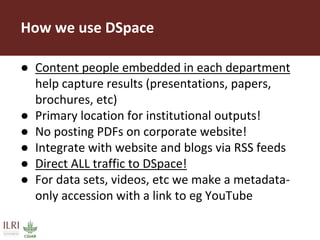 DSpace at ILRI: A semi-technical overview of “CGSpace”
