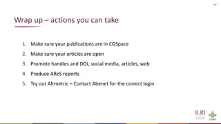 Reporting publications–CGSpace and AReS briefing for ILRI scientists