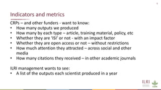 Reporting publications–CGSpace and AReS briefing for ILRI scientists