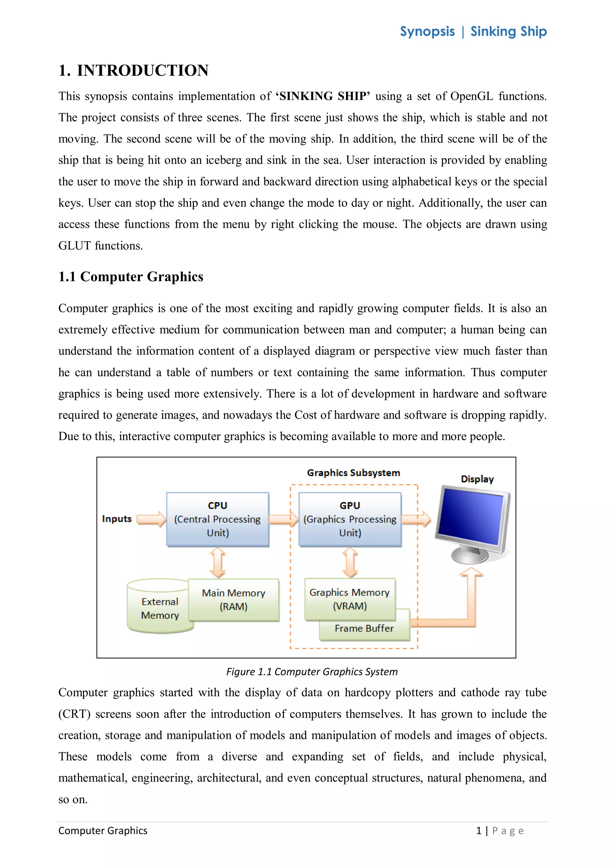 Computer Graphics Project Report on Sinking Ship using OpenGL | PDF