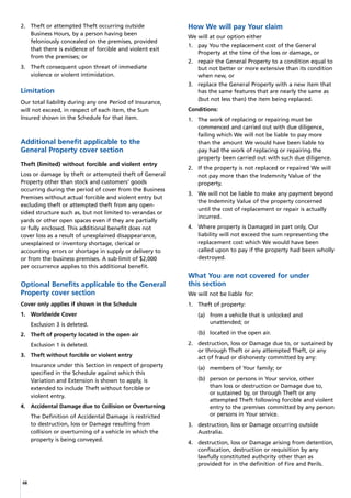 Pd Insurance Sample CGU Business Pack PDS (Product Disclosure Statement / Policy Wording) | PDF