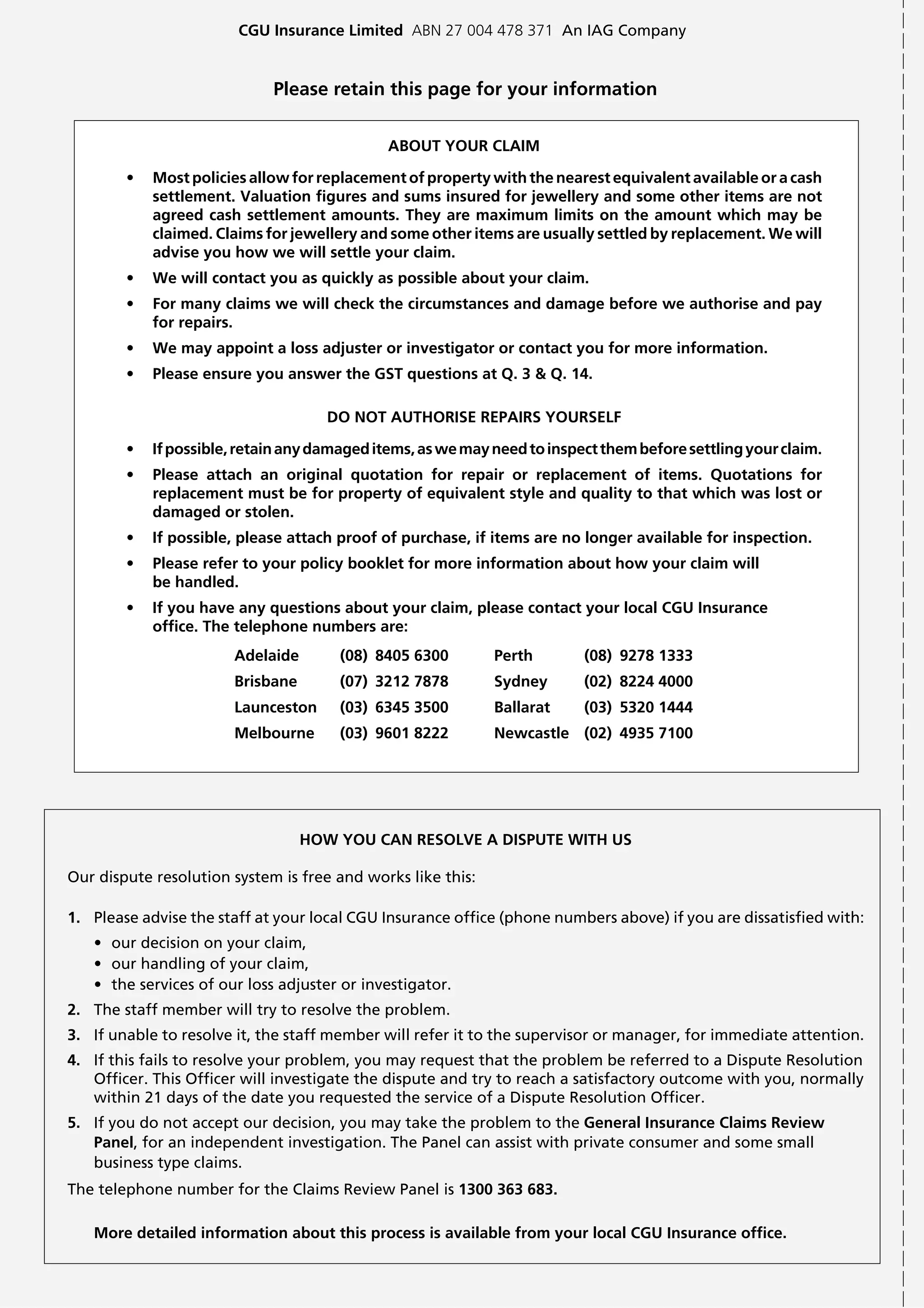 CGU Glass Claim Form | PDF