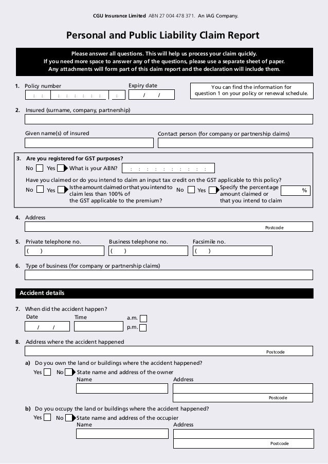 CGU Liability Incident Report Form CGU Liability Incident Report Form