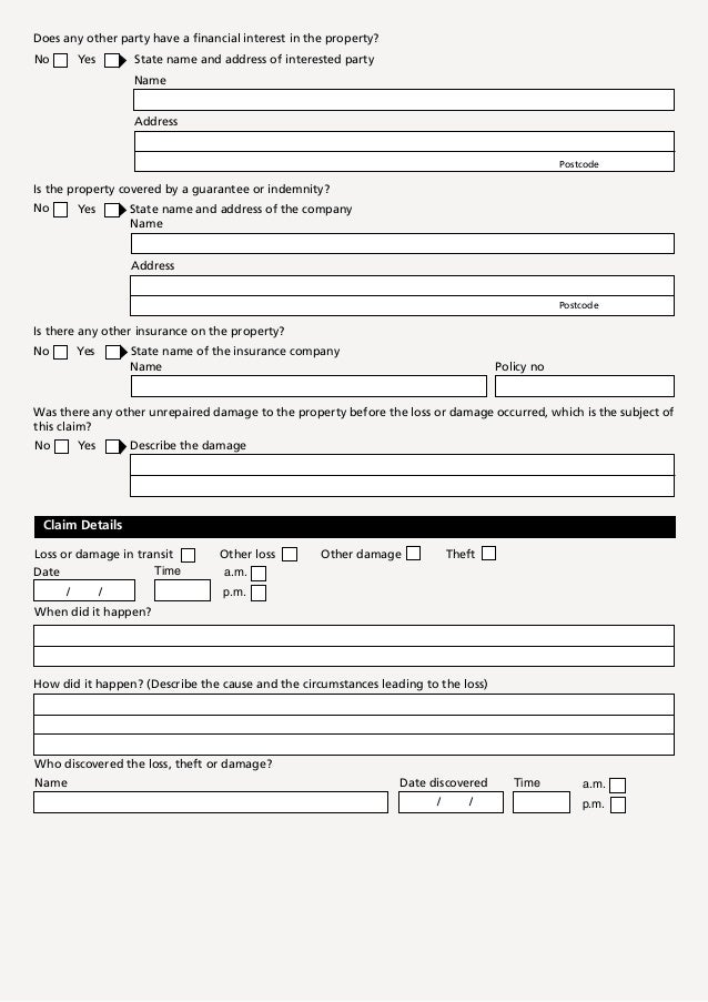 CGU Machinery Breakdown Claim Form