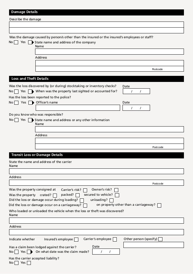 CGU Machinery Breakdown Claim Form
