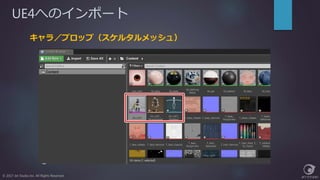 UE4へのインポート
© 2017 Jet Studio Inc. All Rights Reserved.
キャラ／プロップ（スケルタルメッシュ）
 